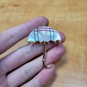 Elegant Gold and White Umbrella Brooch